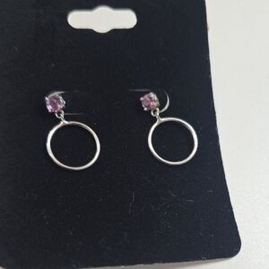 Elegant Silver and Purple Hoop Earrings